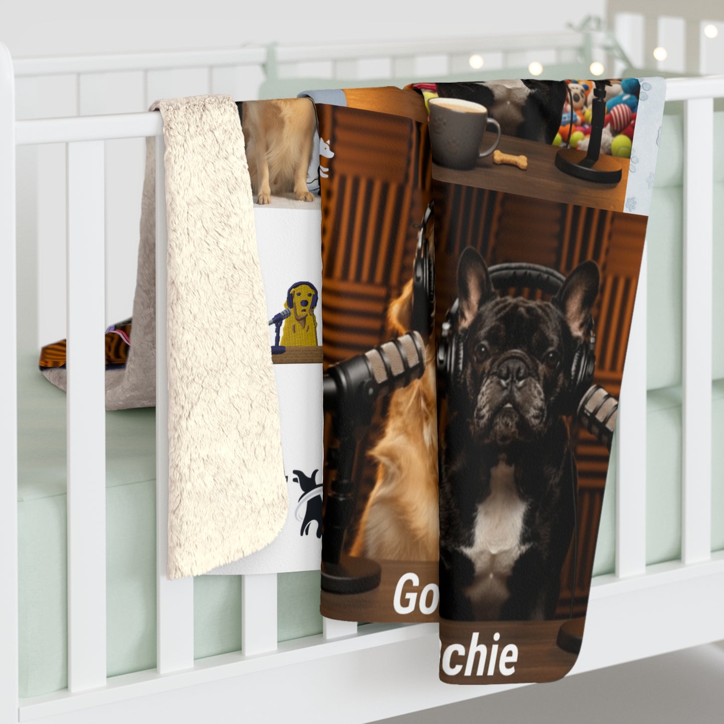 Goldie & Frenchie Sherpa Blanket — Special Edition Multithemed collage