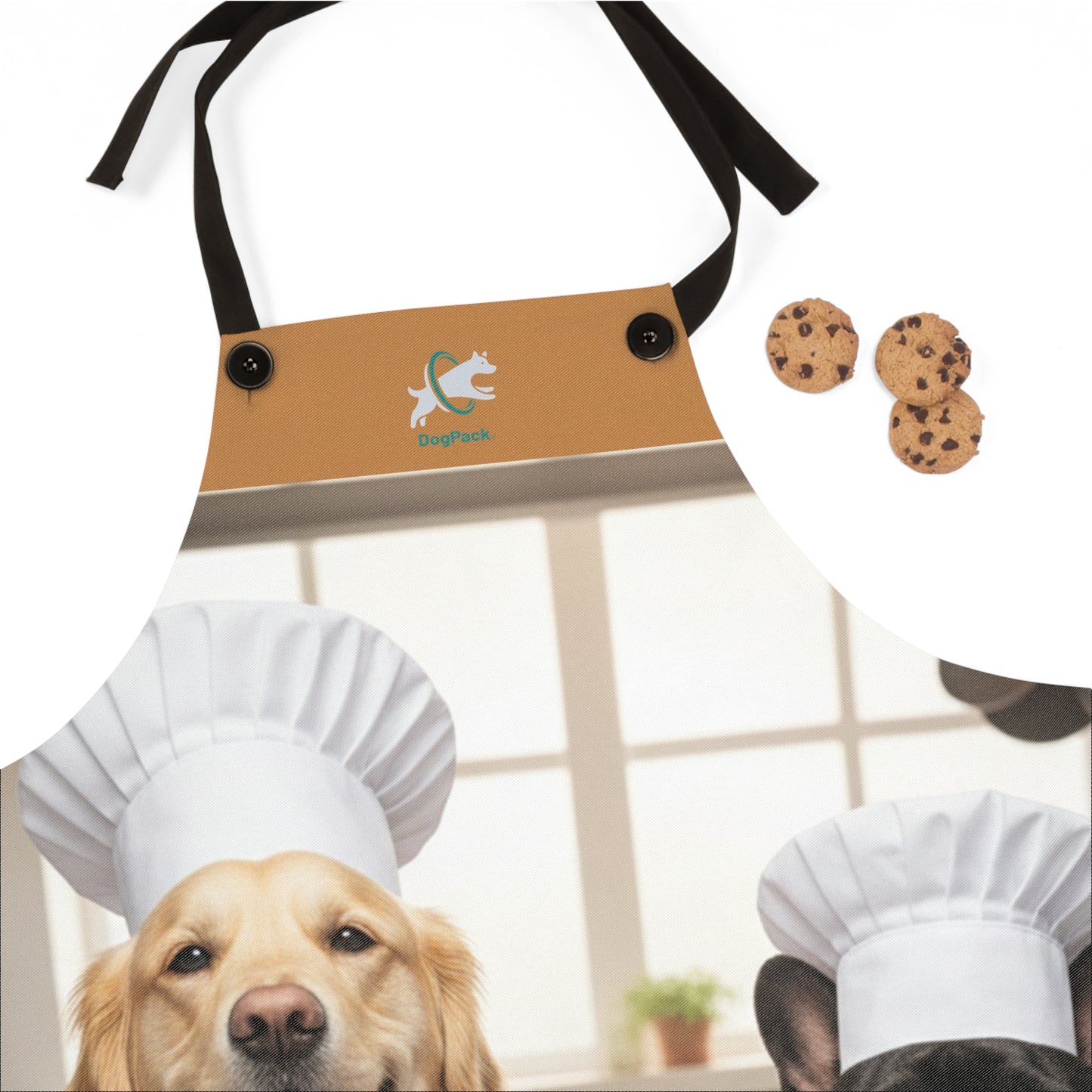 Dog Chef Apron - 'Kiss the Chef!' Cute Kitchen Apron with Dogs in Chef Hats
