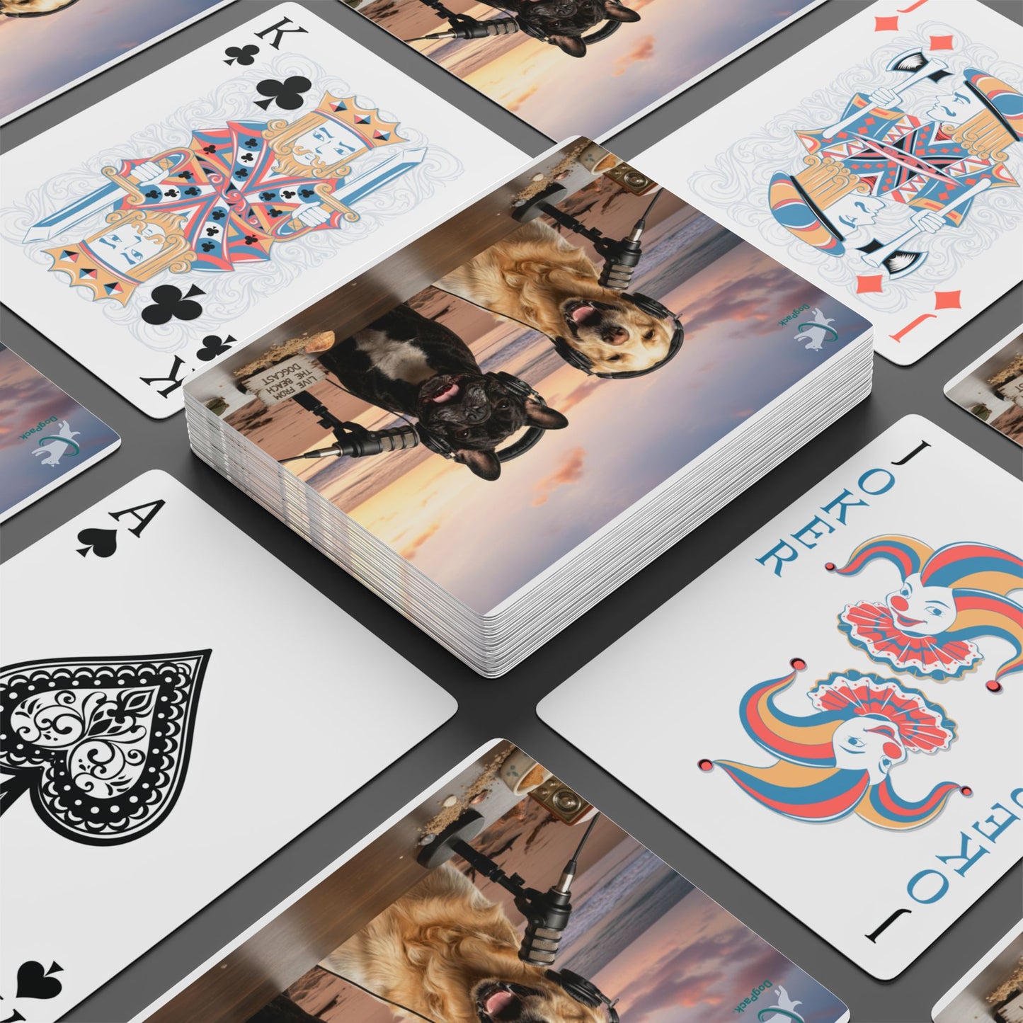 Goldie & Frenchie Broadcasting on the Beach - Poker Playing Cards