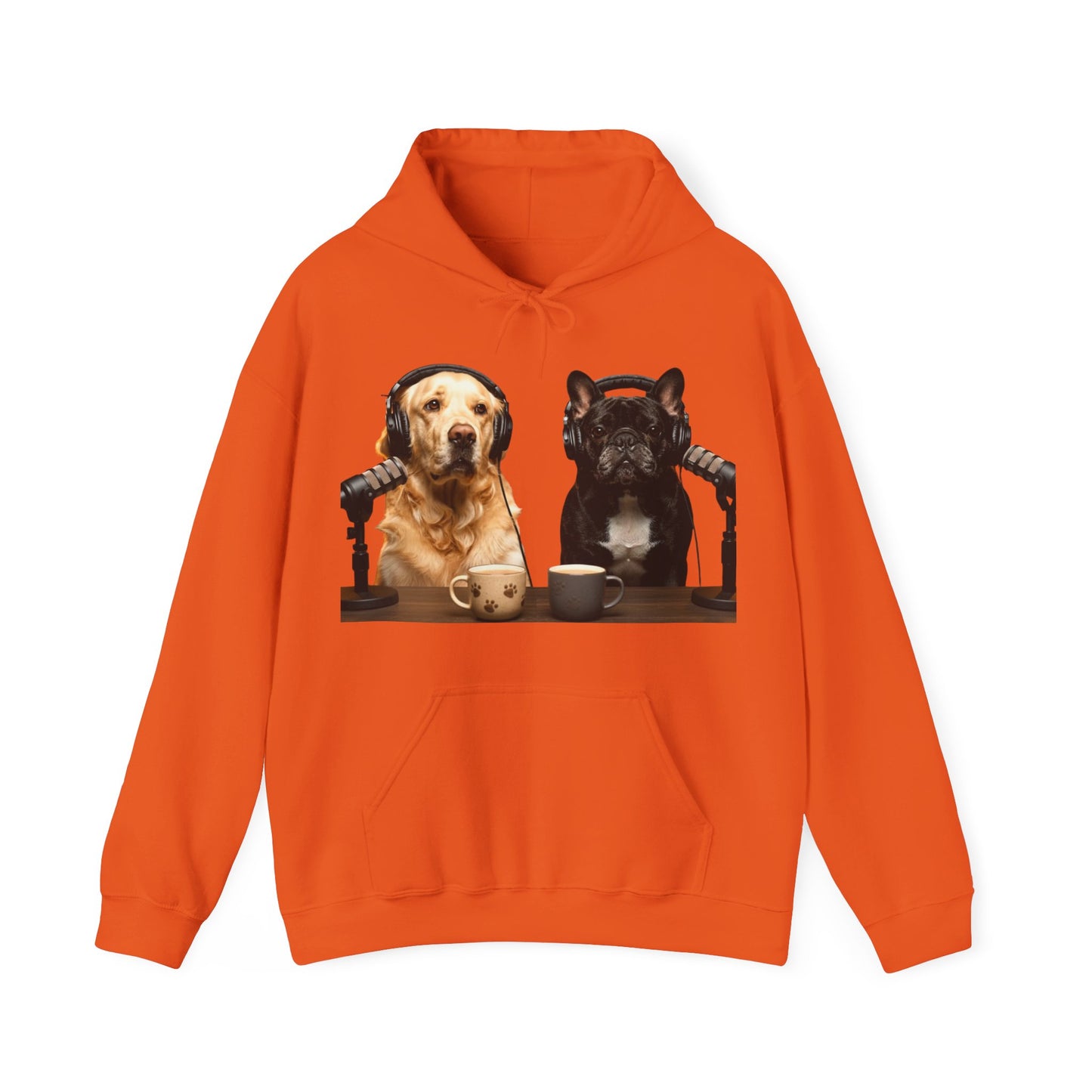 Goldie & Frenchie Dog Podcast with Coffee Mugs Hoodie — Front & Back Print - Ships from United Kingdom