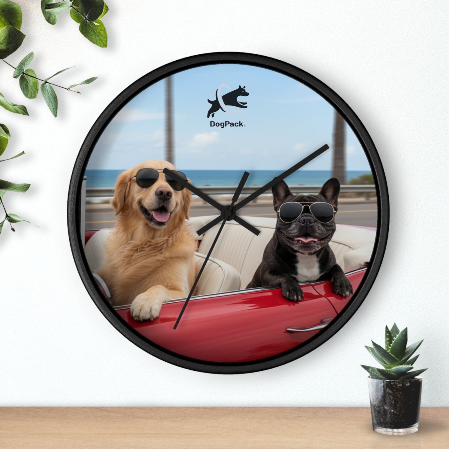 Goldie & Frenchie 'Cruising on the Beach' Wall Clock
