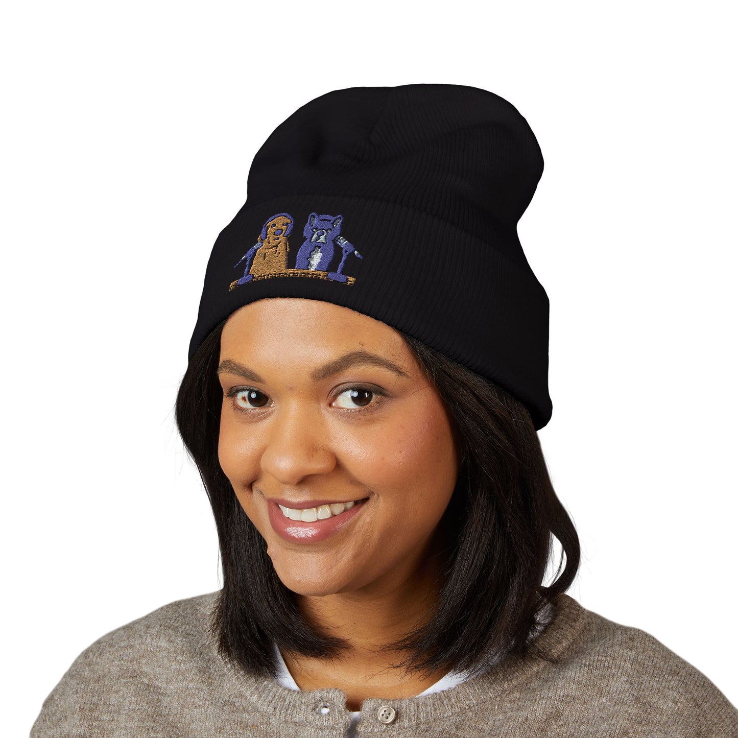 Embroidered Goldie & Frenchie Cuffed Beanie – Cozy Winter Hat with Cute Design