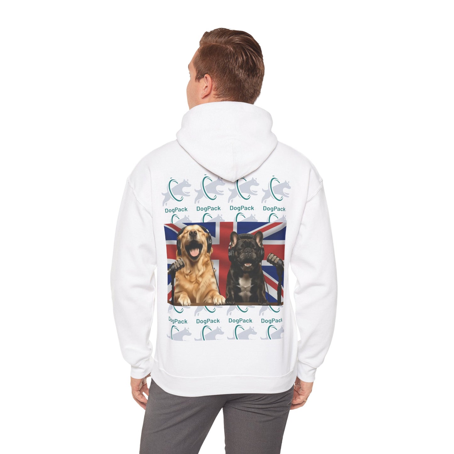 Goldie & Frenchie Repeating Pattern with UK Flag Hoodie — Front & Back Print - Ships from United Kingdom