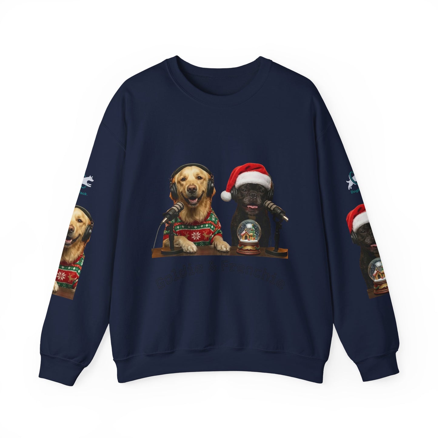 Goldie & Frenchie Christmas Crewneck with G&F sleeves