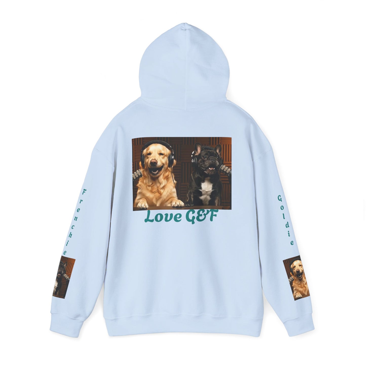 Goldie & Frenchie Hoodie — "Love G&F" Back and Front