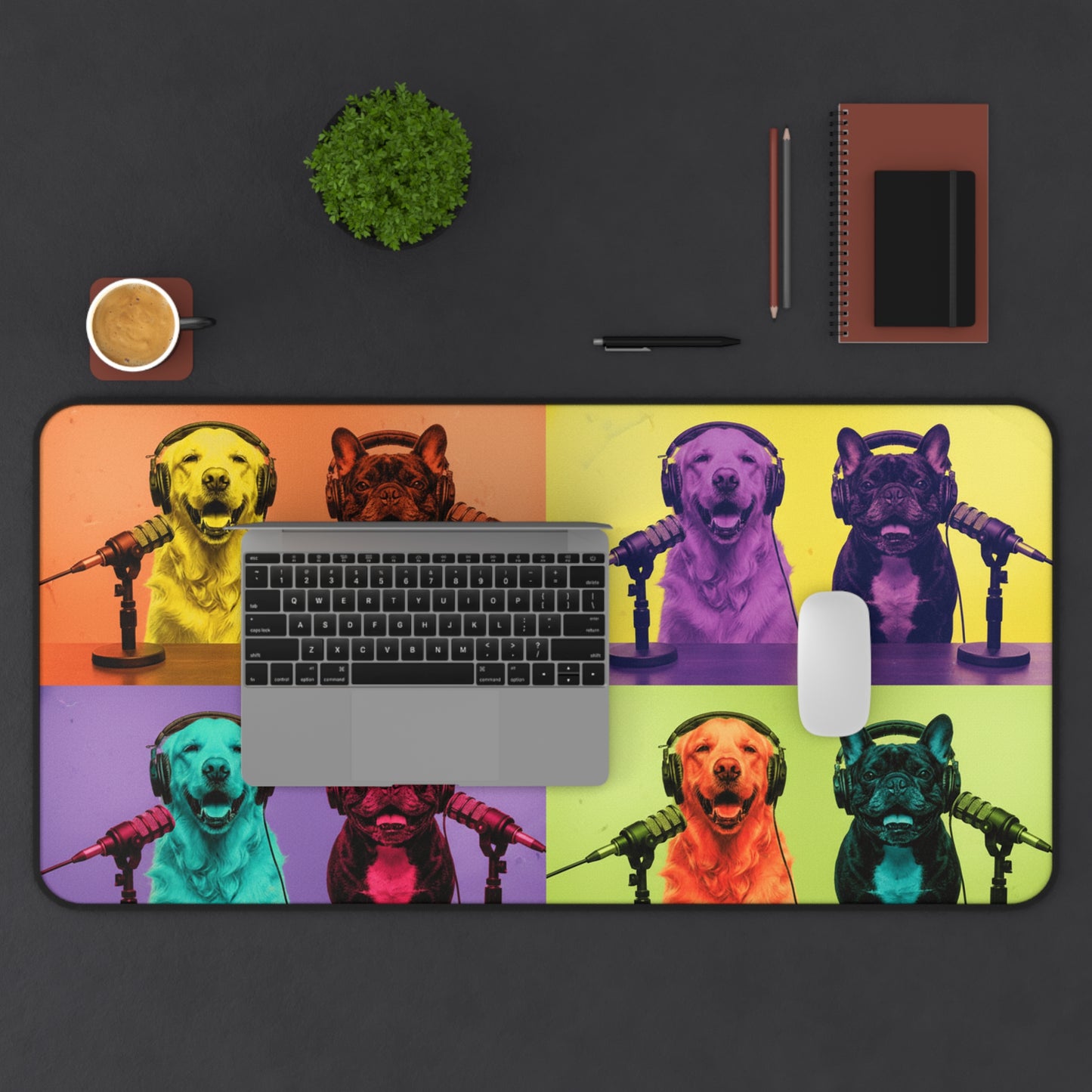 Goldie & Frenchie Warhol Inspired Desk Mat -- Colorful Pop-Art Microphone Mouse Pad