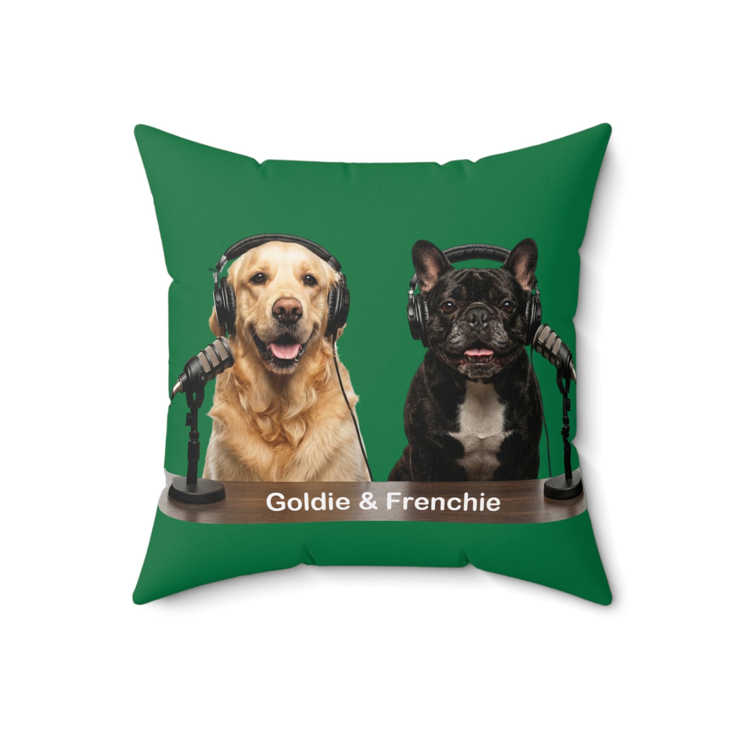 Goldie & Frenchie DogPack Podcast Pillow in Green