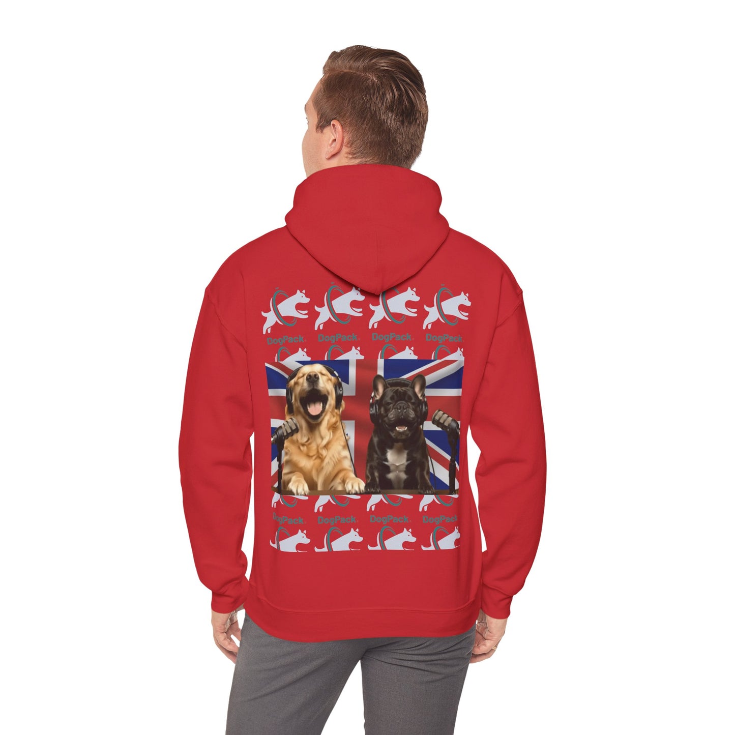 Goldie & Frenchie Repeating Pattern with UK Flag Hoodie — Front & Back Print - Ships from United Kingdom