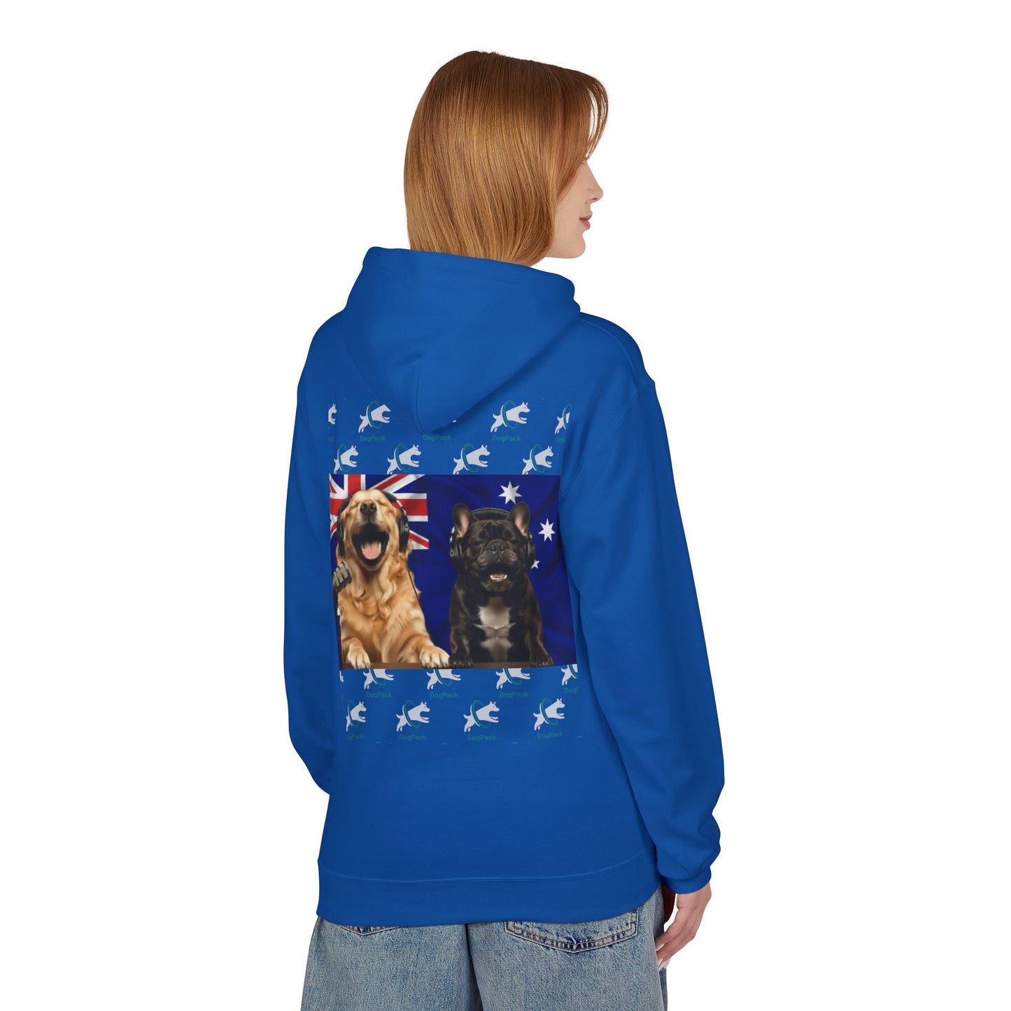 Goldie & Frenchie Repeating Pattern with Australia Flag Hoodie — Front & Back Print - Ships from Australia + New Zealand
