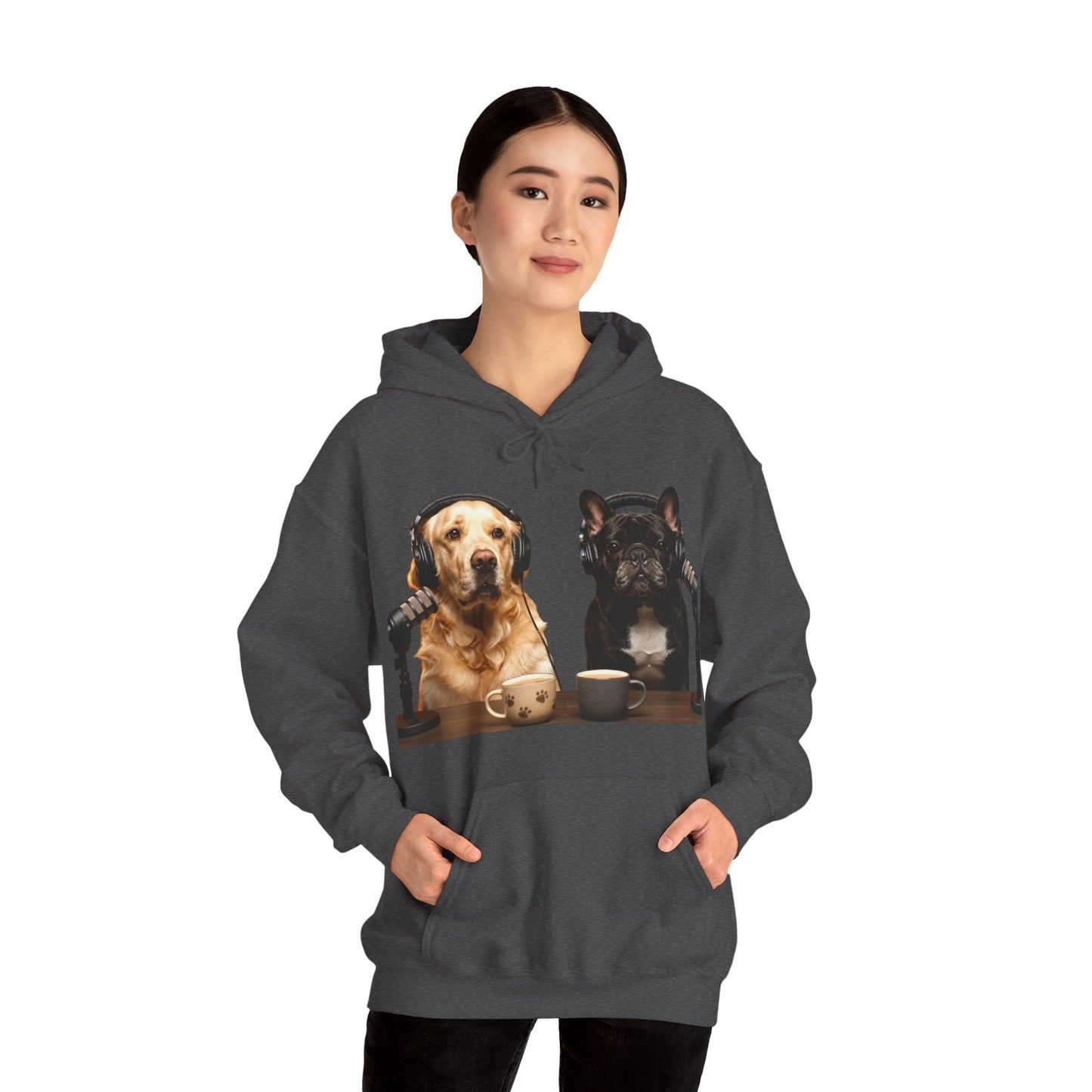 Goldie & Frenchie Dog Podcast with Coffee Mugs Hoodie — Front & Back Print - Ships from United Kingdom