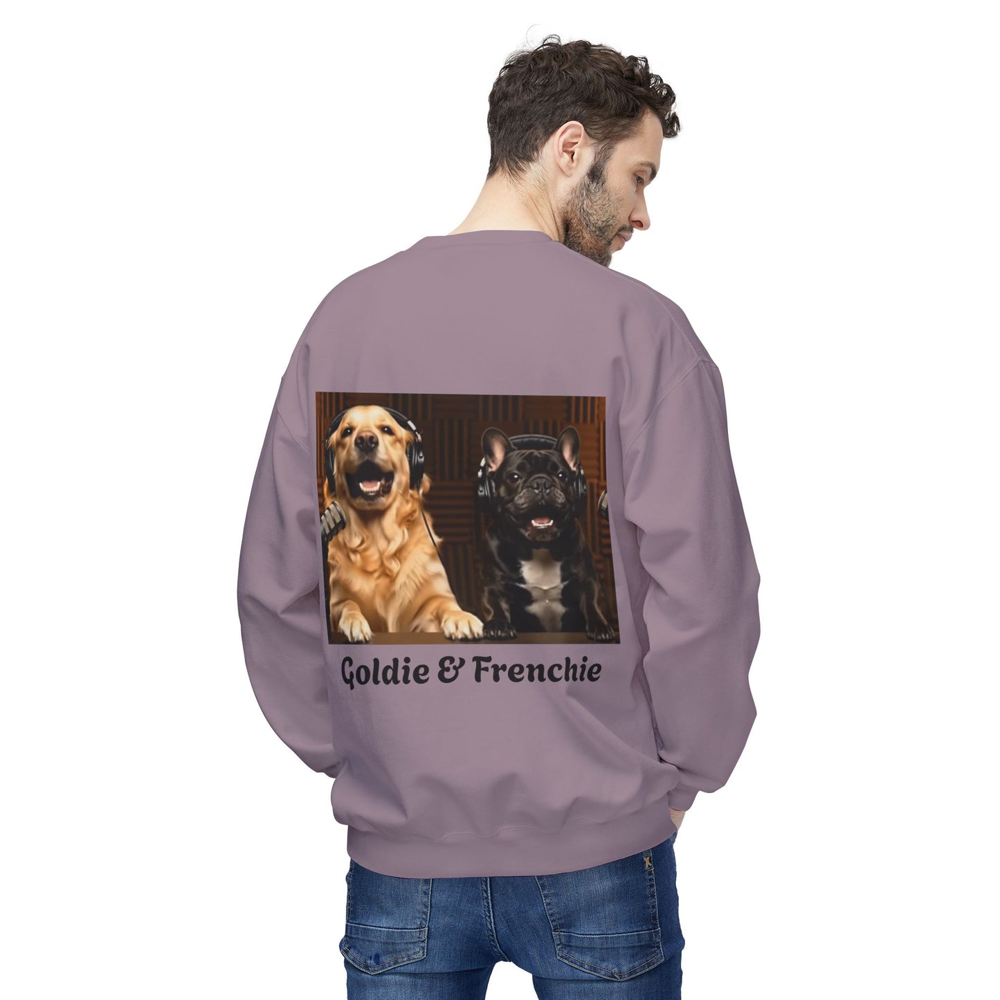 Goldie & Frenchie Laughing Behind Your Back Softstyle Crewneck with DogPack Logo