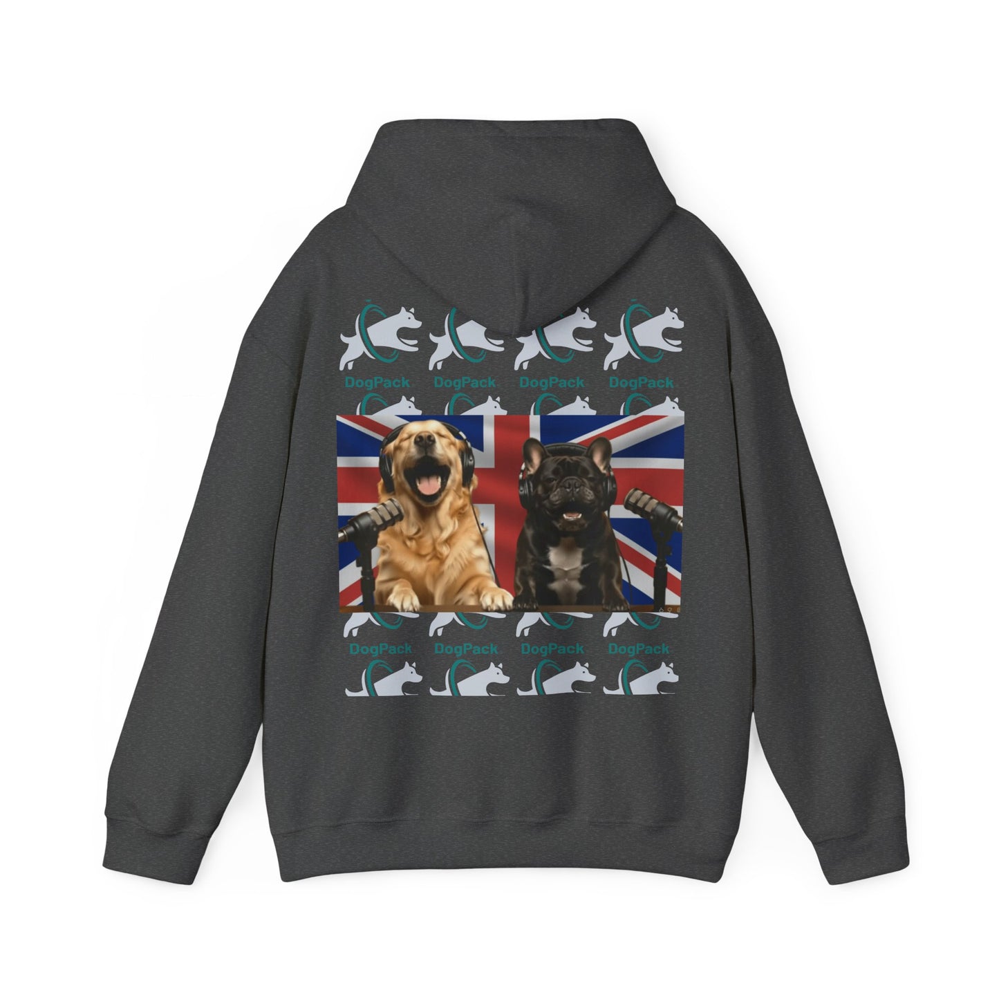 Goldie & Frenchie Repeating Pattern with UK Flag Hoodie — Front & Back Print - Ships from United Kingdom