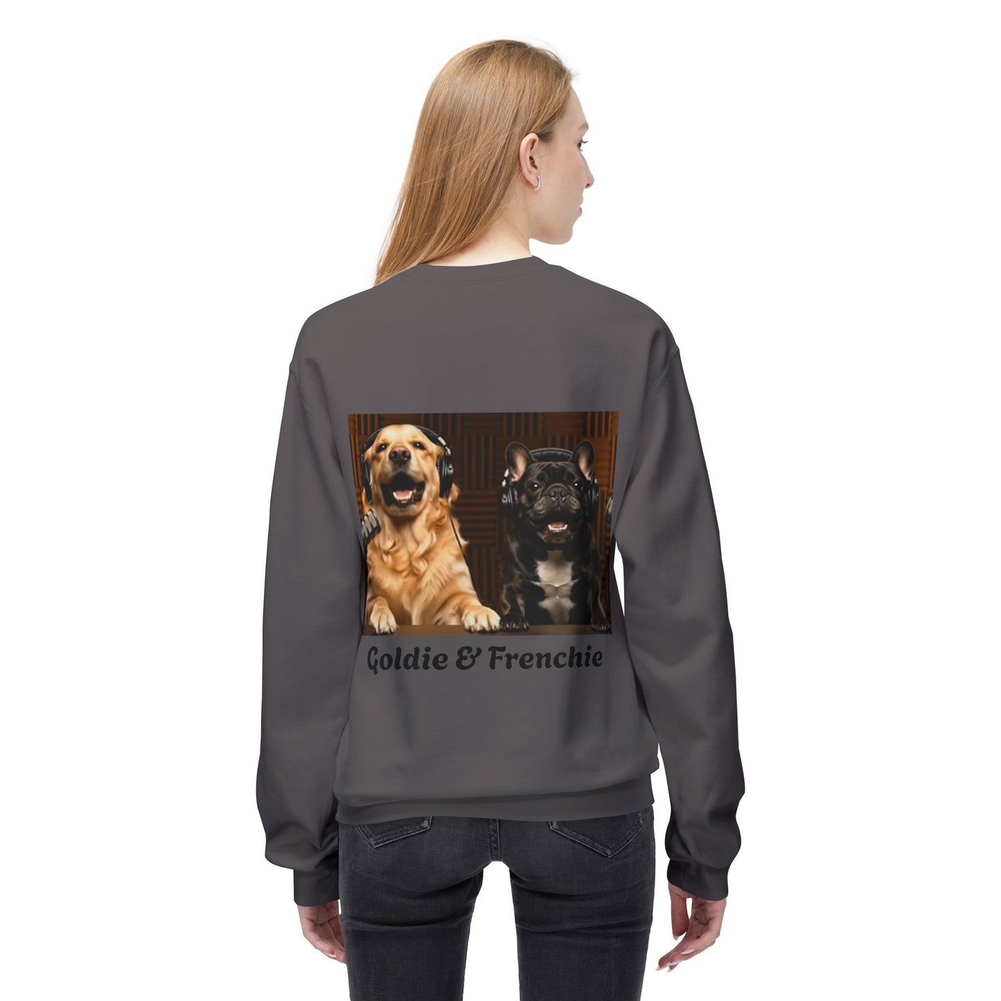 Goldie & Frenchie Laughing Behind Your Back Softstyle Crewneck with DogPack Logo