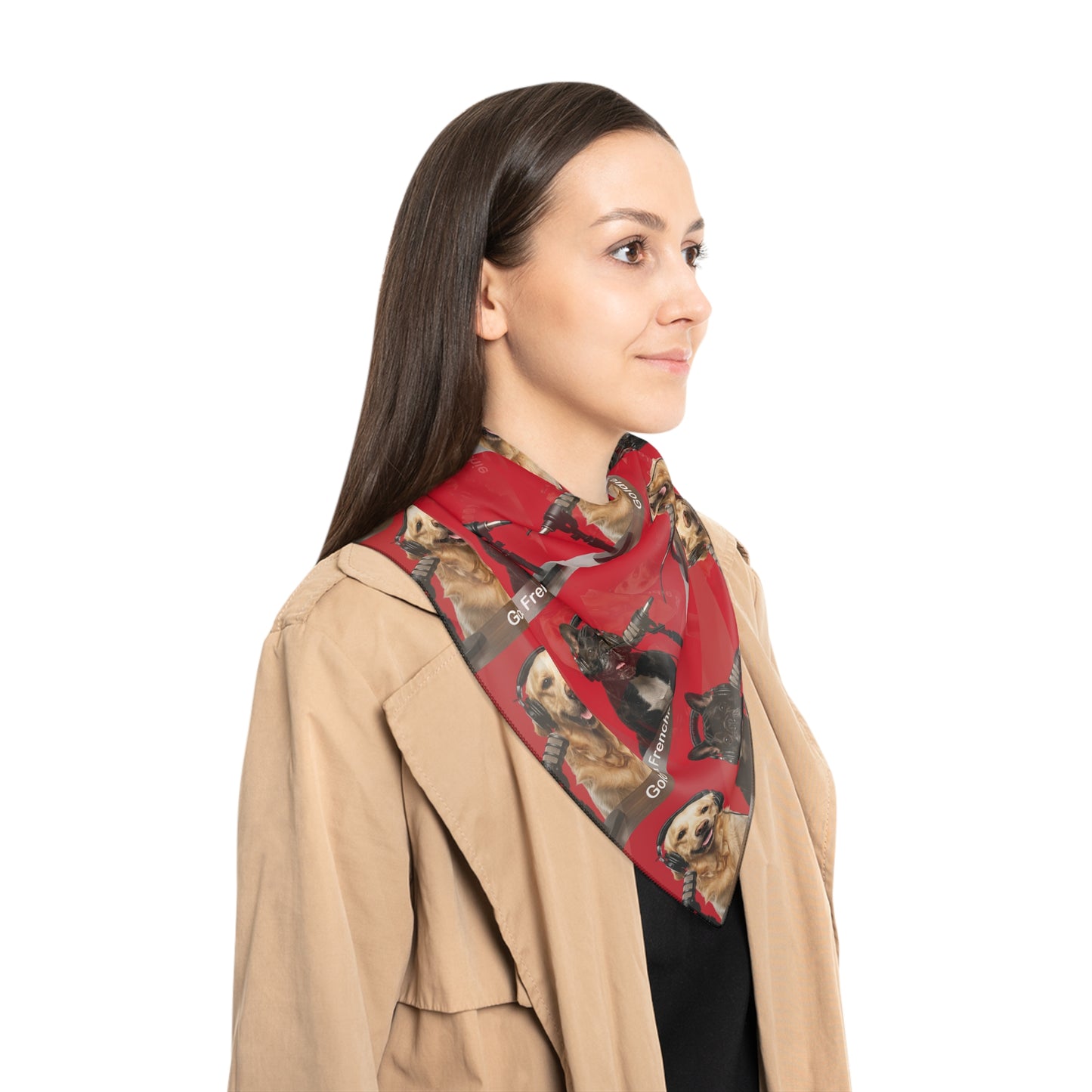 Goldie & Frenchie Square Repeat Pattern Scarf in Dark Red - 2 sizes available