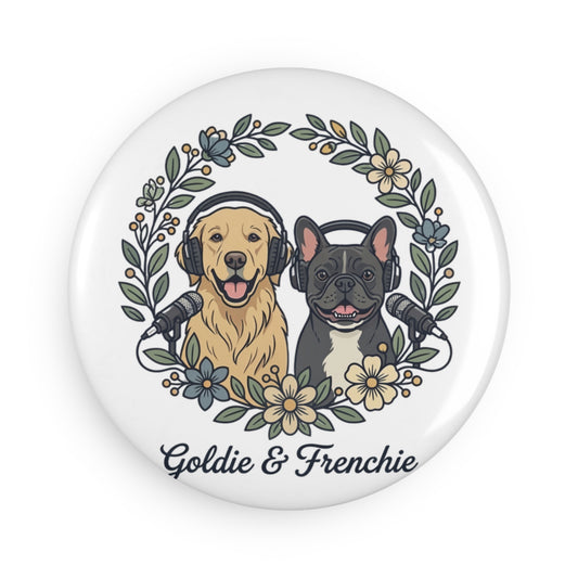 Goldie & Frenchie Round Magnet (1pc/10pc) — Floral Wreath  - Made and Ships from Canada