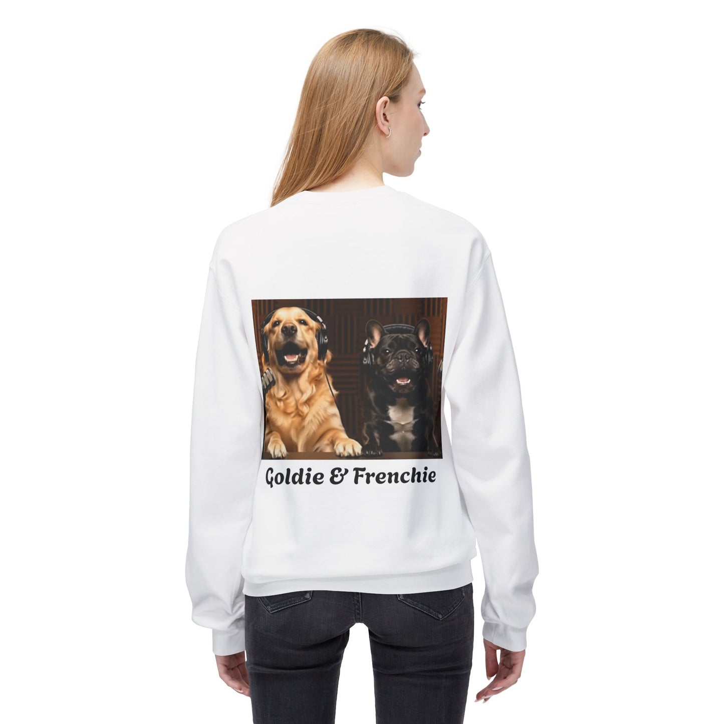 Goldie & Frenchie Laughing Behind Your Back Softstyle Crewneck with DogPack Logo