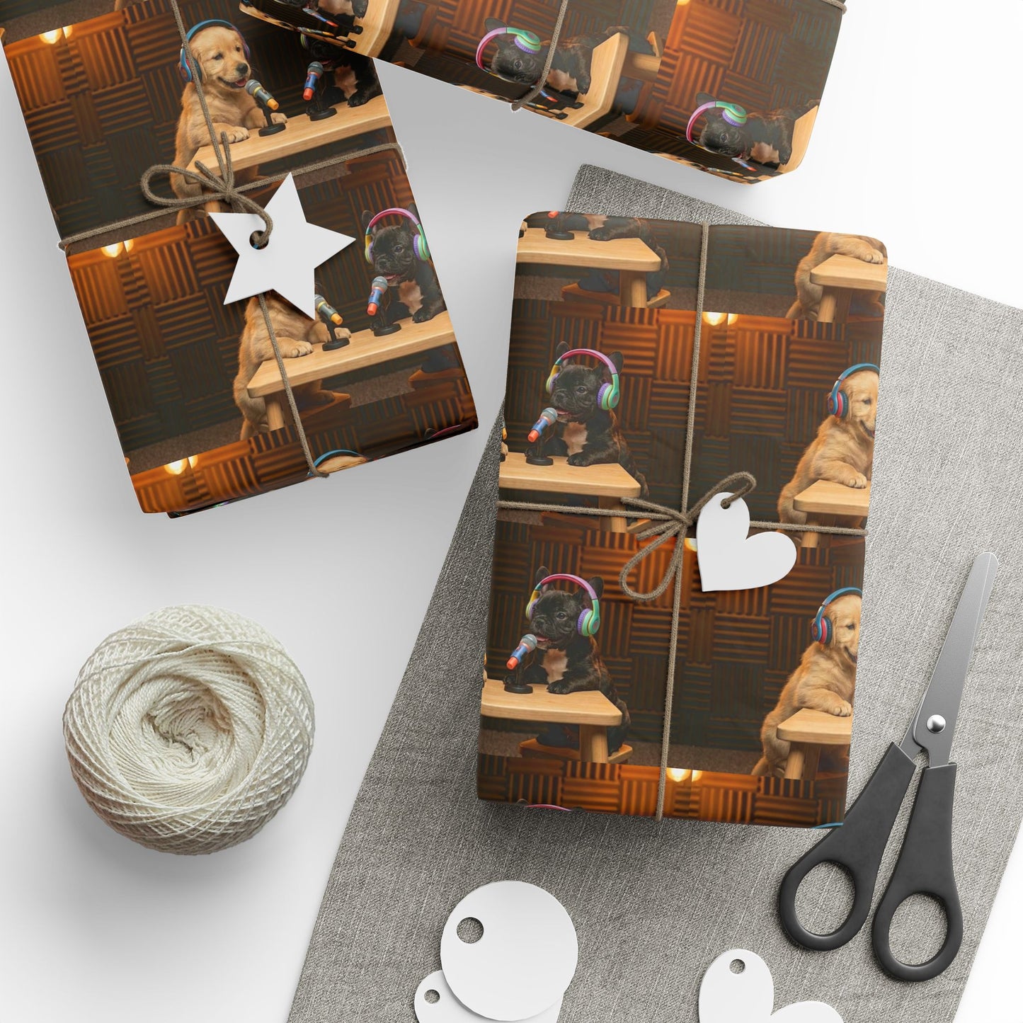 Baby Goldie & Frenchie Classic Studio Wrapping Paper Roll — Puppies on a Podcast Inspired Gift Wrap