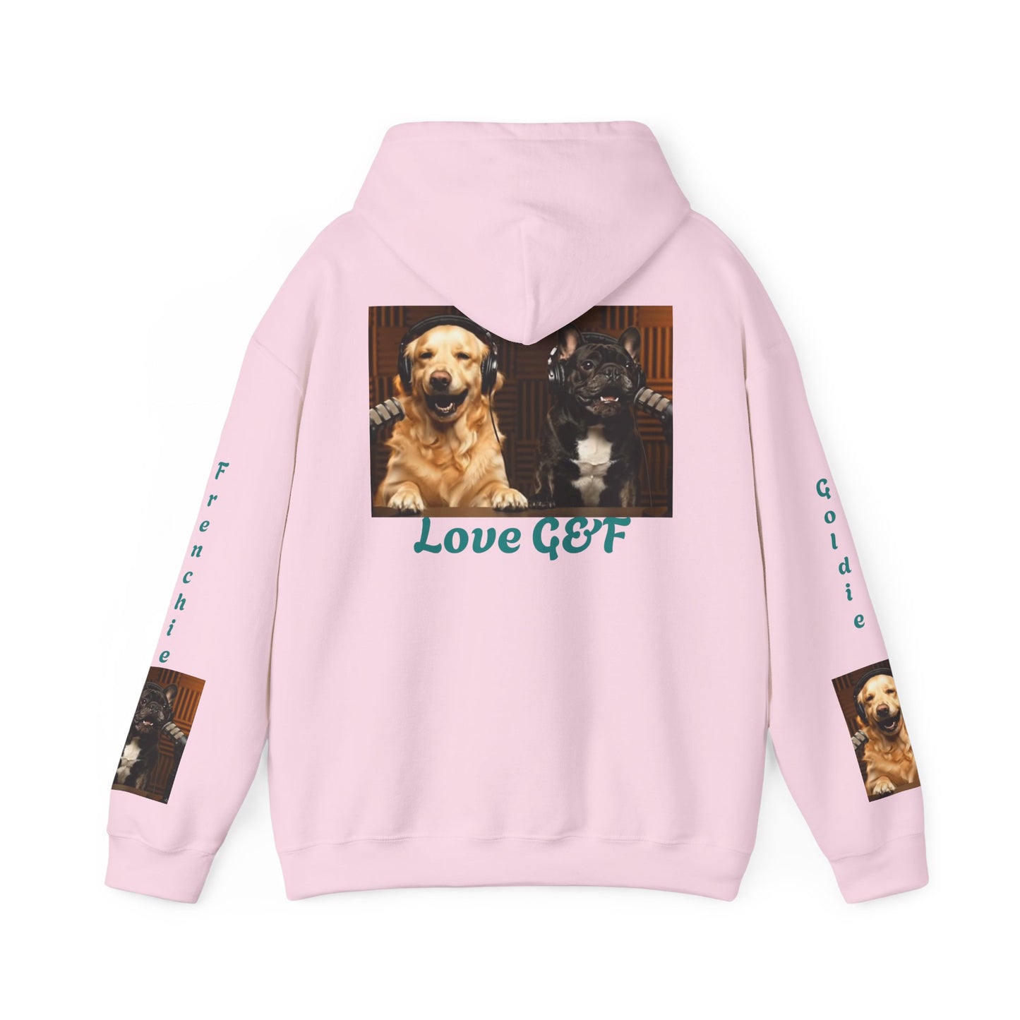 Goldie & Frenchie Hoodie — "Love G&F" Back and Front