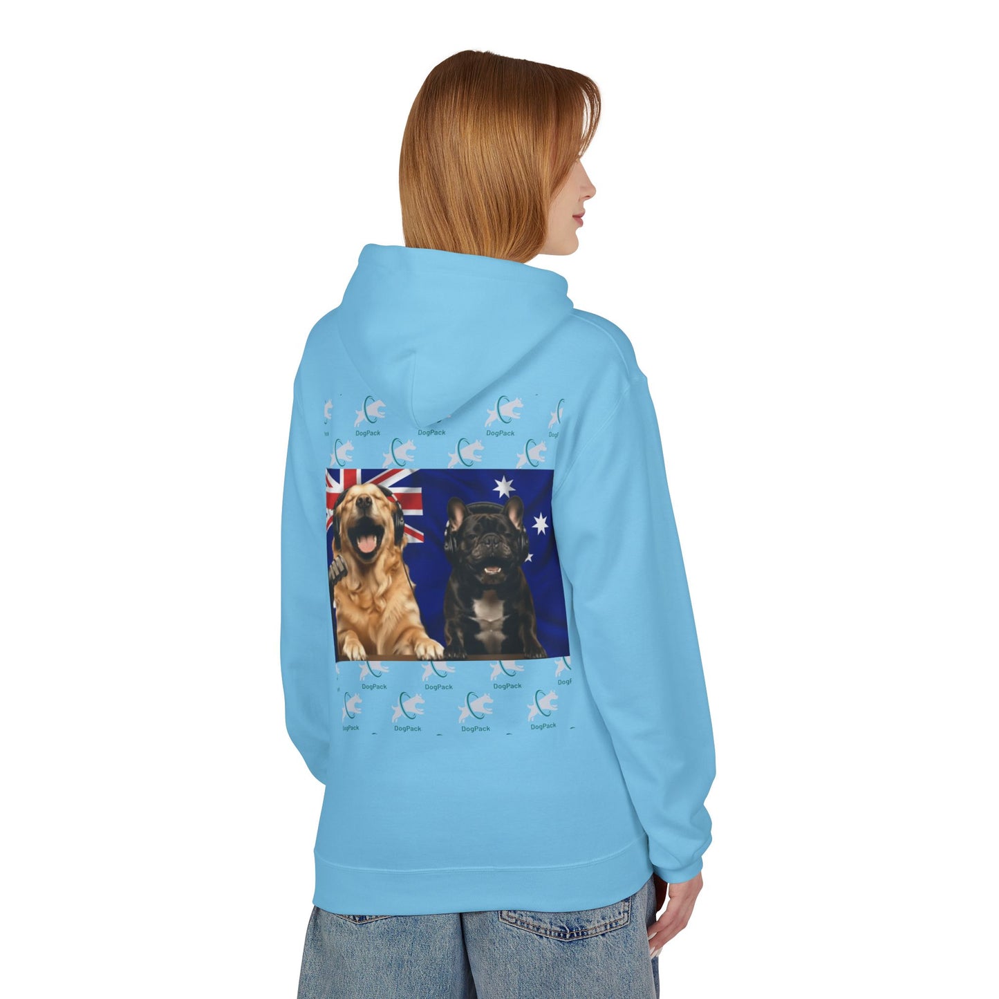 Goldie & Frenchie Repeating Pattern with Australia Flag Hoodie — Front & Back Print - Ships from Australia + New Zealand