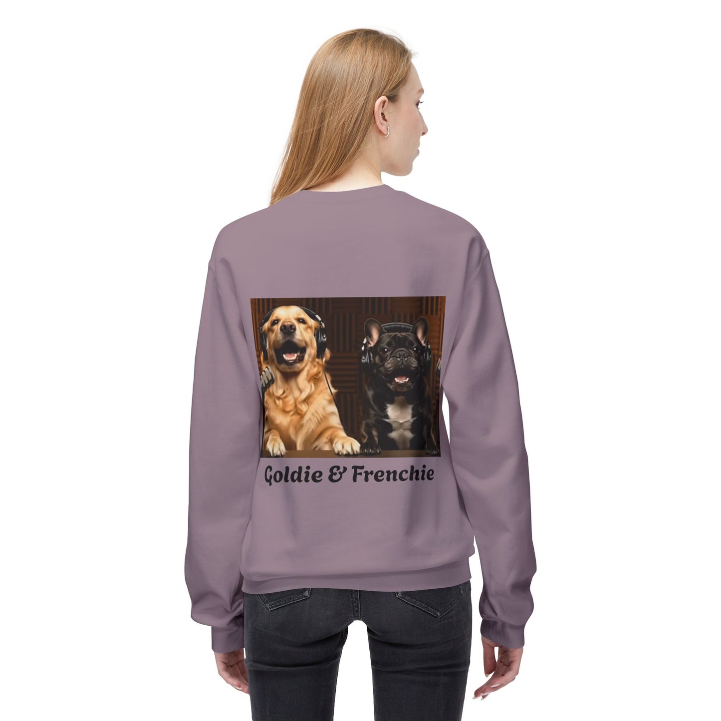 Goldie & Frenchie Laughing Behind Your Back Softstyle Crewneck with DogPack Logo