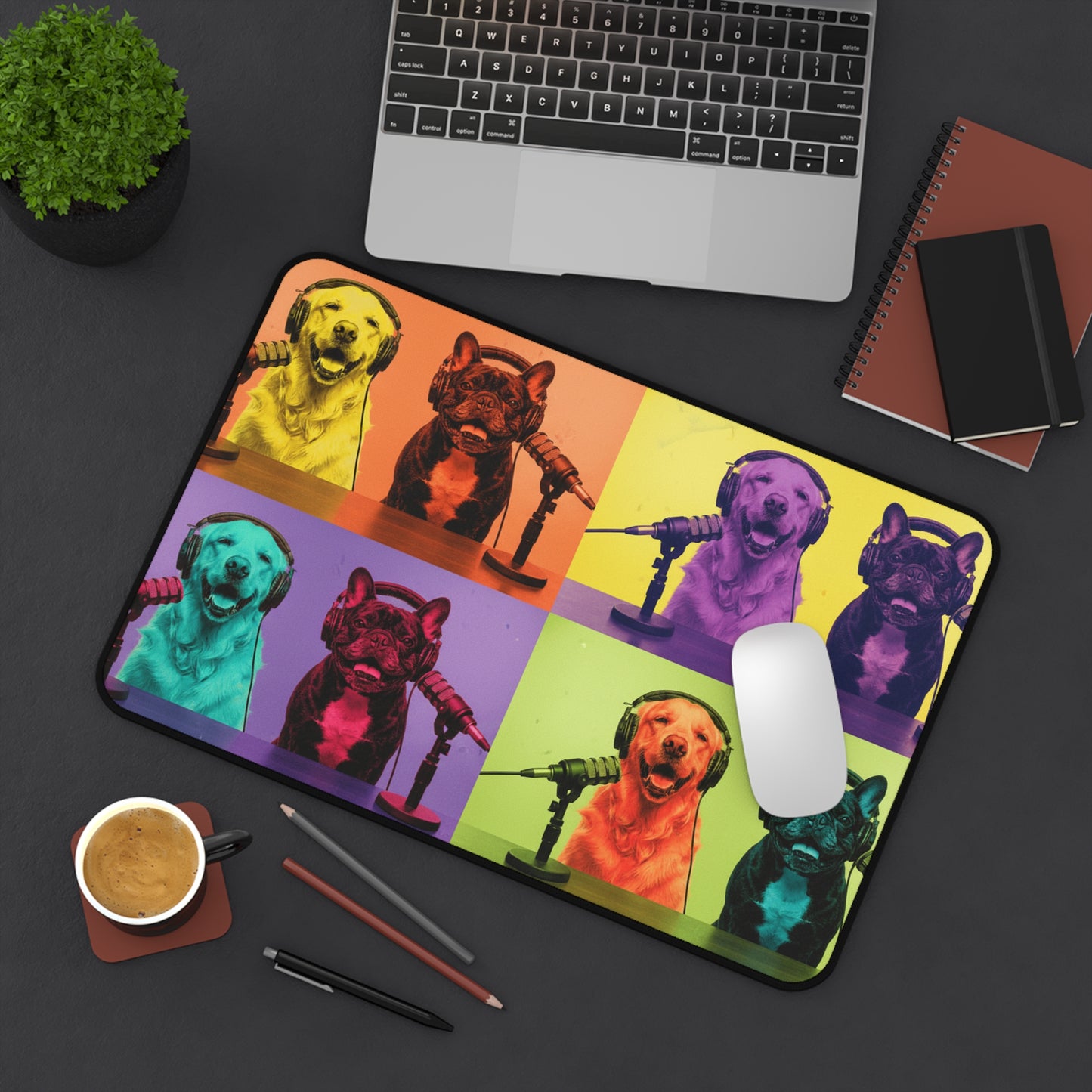 Goldie & Frenchie Warhol Inspired Desk Mat -- Colorful Pop-Art Microphone Mouse Pad