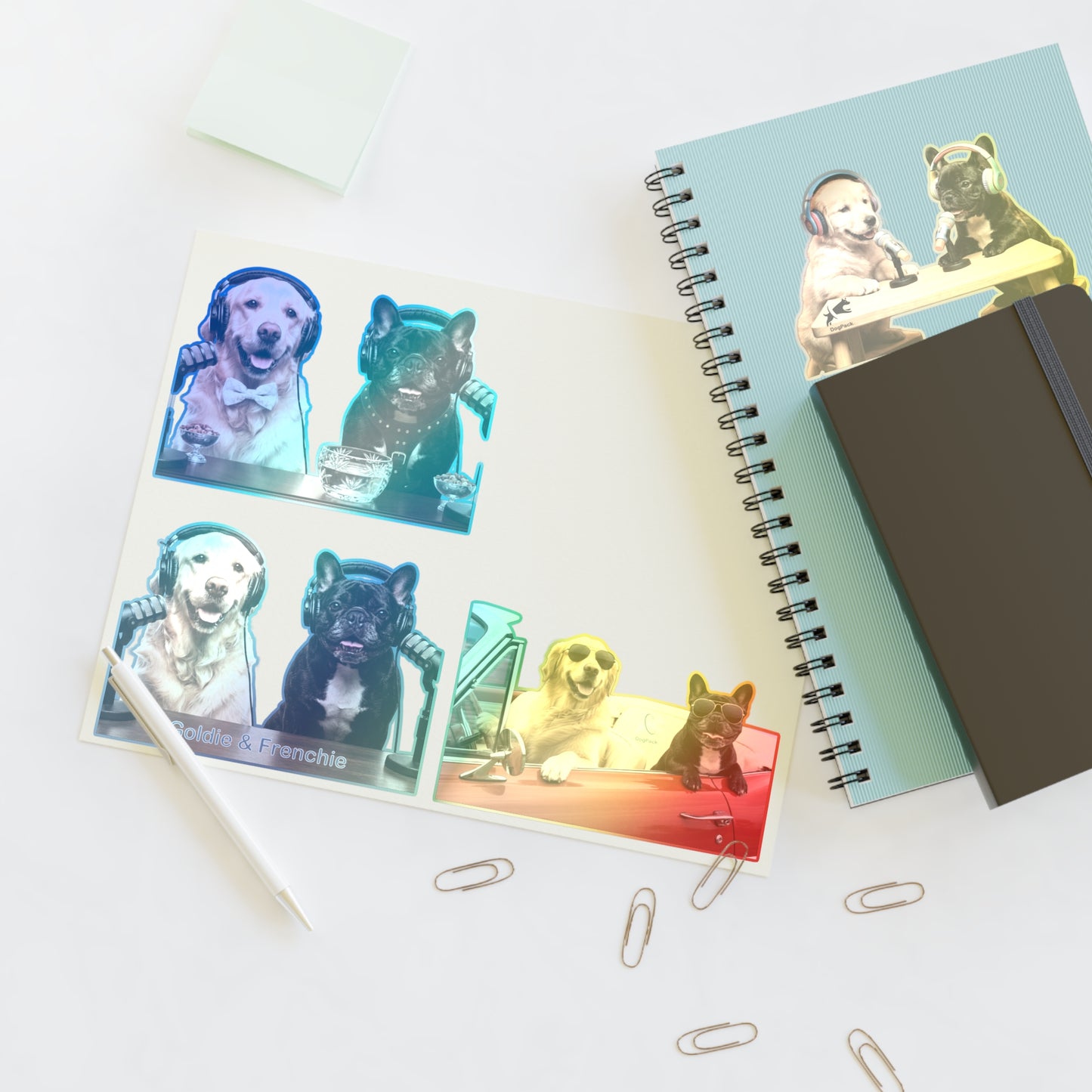 Goldie & Frenchie — Sheet of 4 Popular Stickers , Fancy, Puppies, Classic, Driving