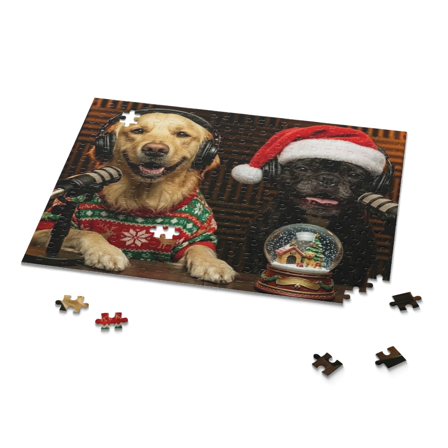Goldie & Frenchie Dressed up in Christmas Theme Podcast Dogs Jigsaw Puzzle — (120/252/500 pcs)