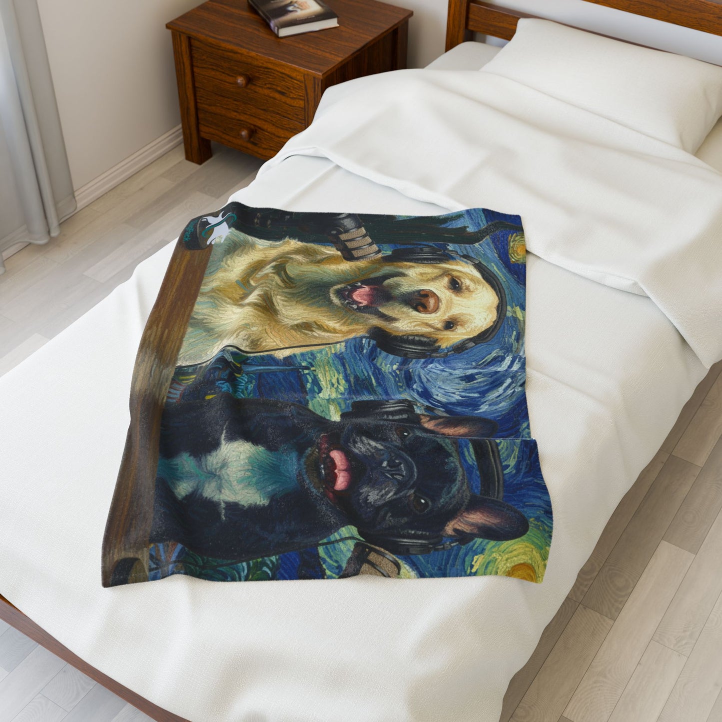 Goldie & Frenchie 'Starry Night' - Velveteen MicroPlush Blanket — Inspired by Van Gogh