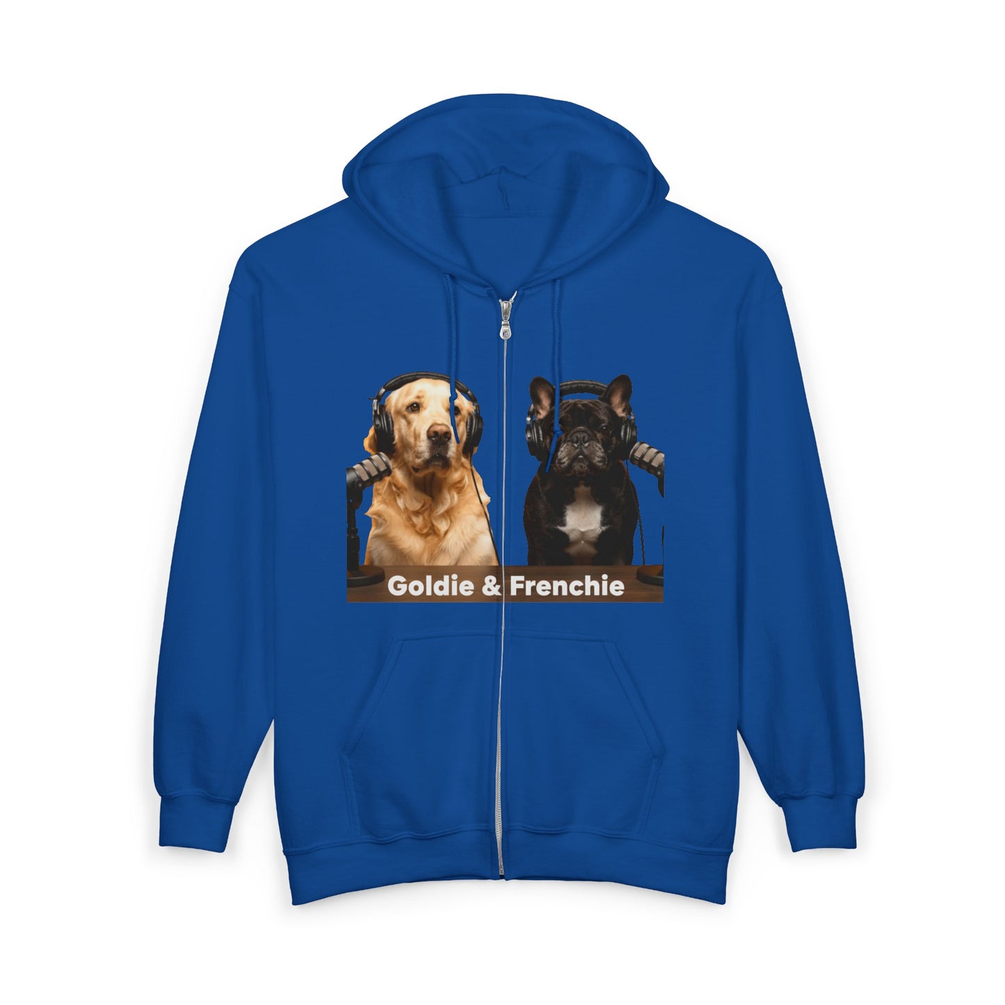 Goldie & Frenchie Podcast Full-Zip Hoodie - Front and Back - Ships from Australia + New Zealand