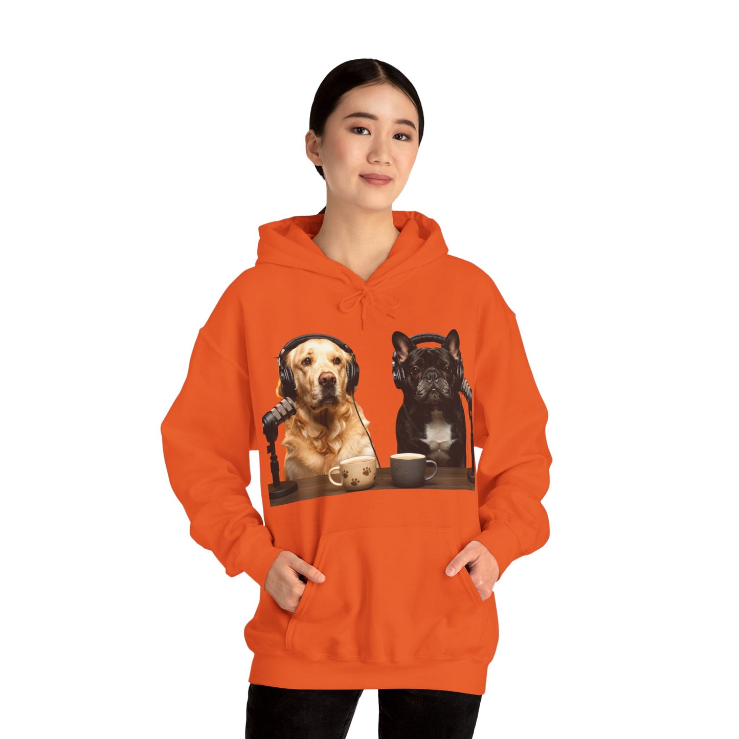 Goldie & Frenchie Dog Podcast with Coffee Mugs Hoodie — Front & Back Print - Ships from United Kingdom