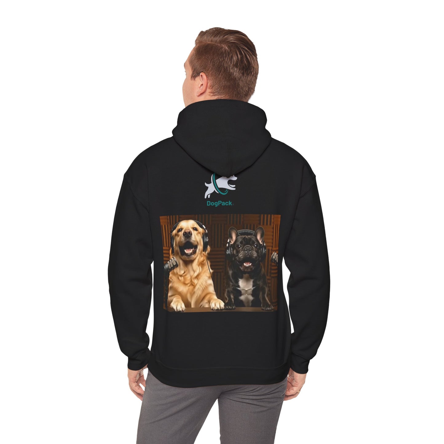 Goldie & Frenchie Dog Podcast with Coffee Mugs Hoodie — Front & Back Print - Ships from United Kingdom