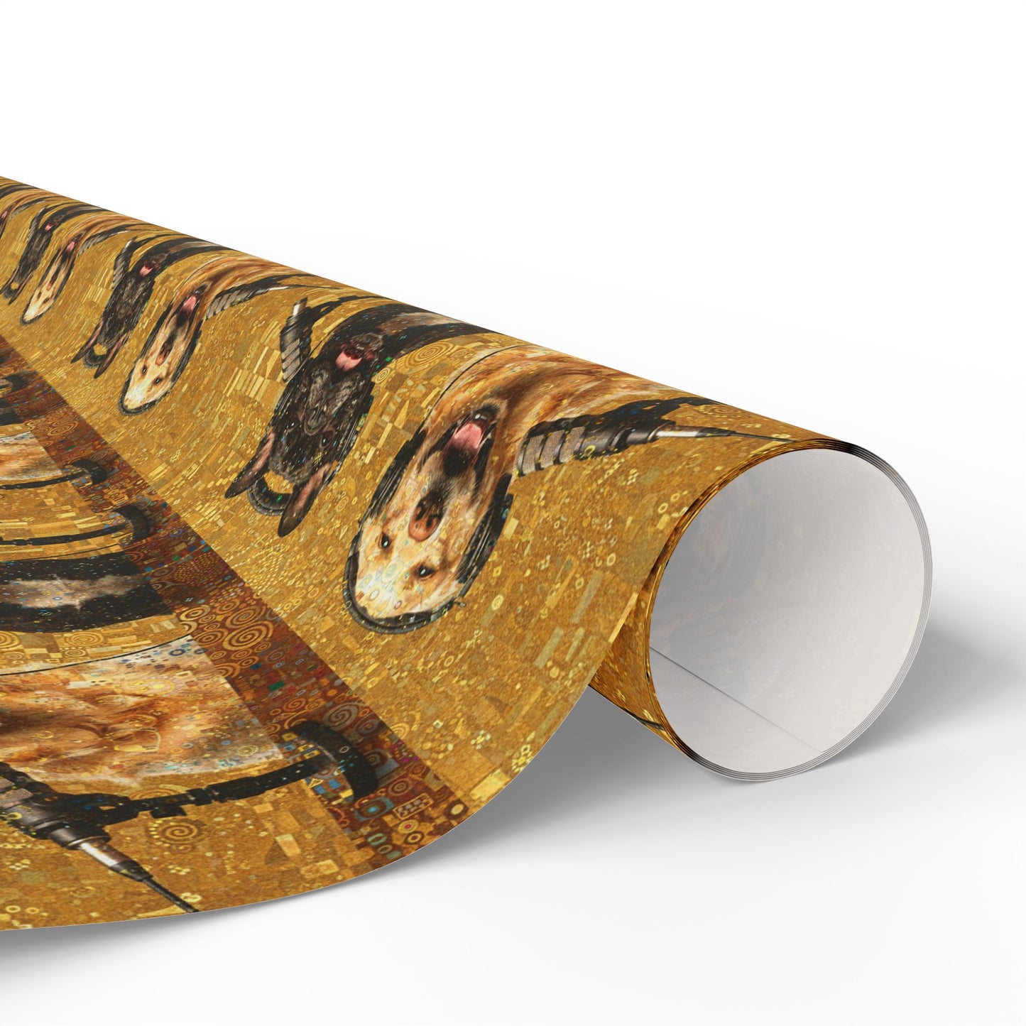 Goldie & Frenchie Klimt Inspired Wrapping Paper Roll — Colorful Gold - Dog Inspired Gift Wrap