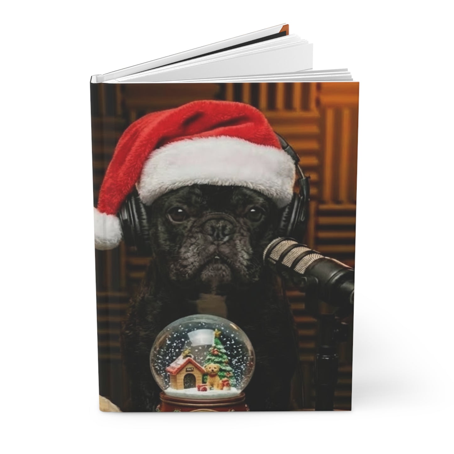 Goldie & Frenchie Christmas Hardcover Journal — Festive Santa Hat & Sweater Notebook