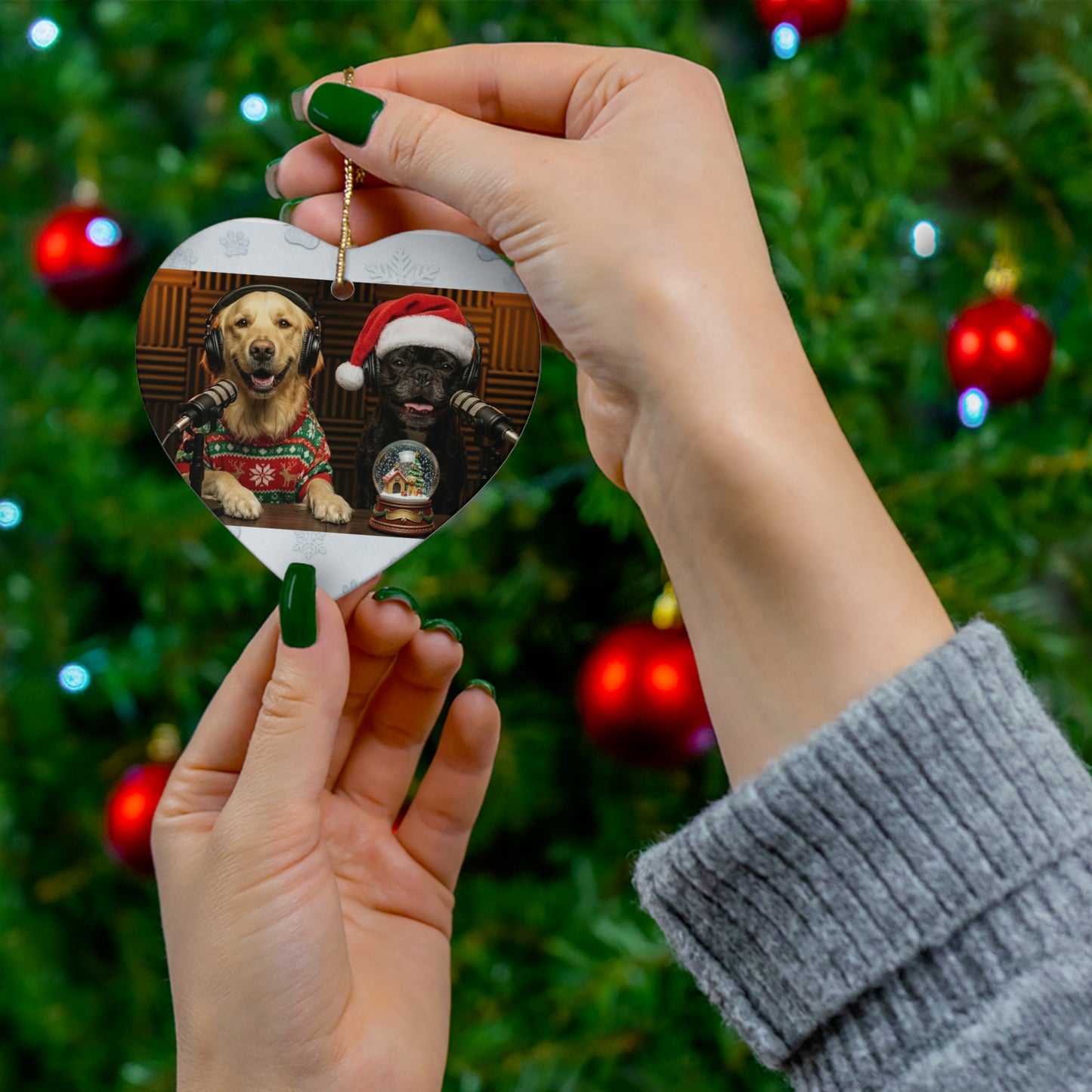 Goldie & Frenchie Christmas Ceramic Ornament