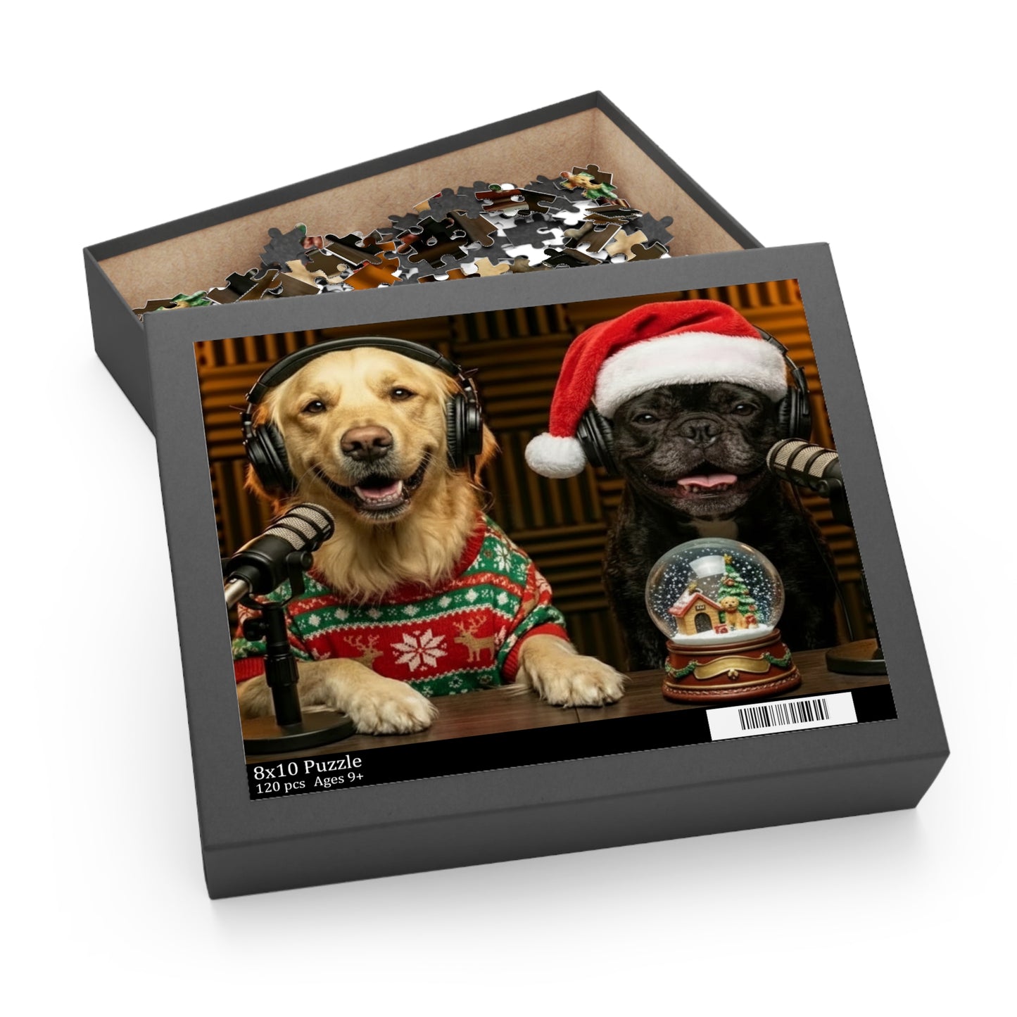 Goldie & Frenchie Dressed up in Christmas Theme Podcast Dogs Jigsaw Puzzle — (120/252/500 pcs)
