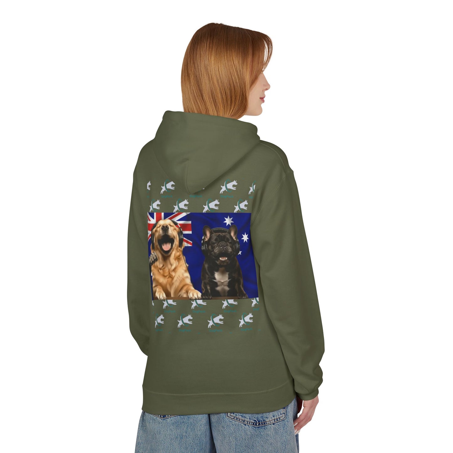 Goldie & Frenchie Repeating Pattern with Australia Flag Hoodie — Front & Back Print - Ships from Australia + New Zealand