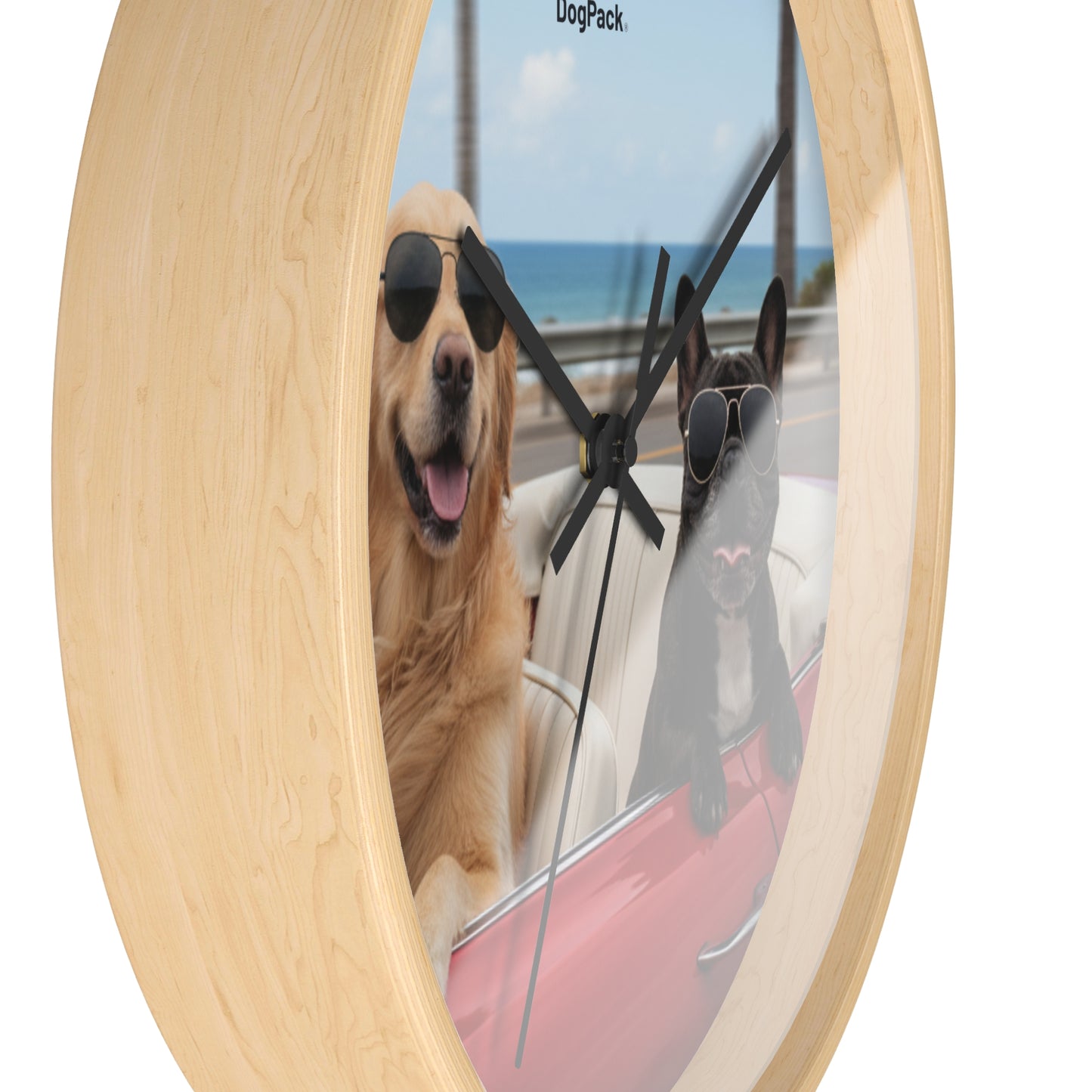 Goldie & Frenchie 'Cruising on the Beach' Wall Clock