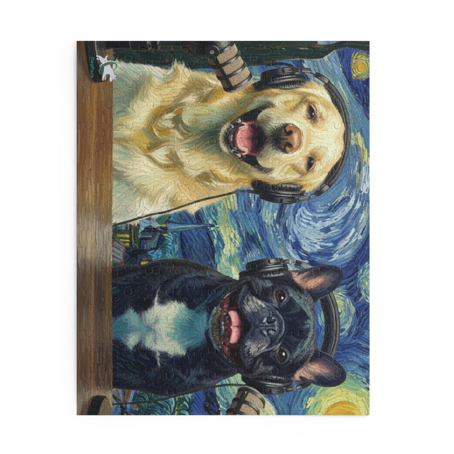 Goldie & Frenchie 'Starry Night' Van Gogh Inspired Puzzle — 120/252/500 - Piece Jigsaw Puzzle
