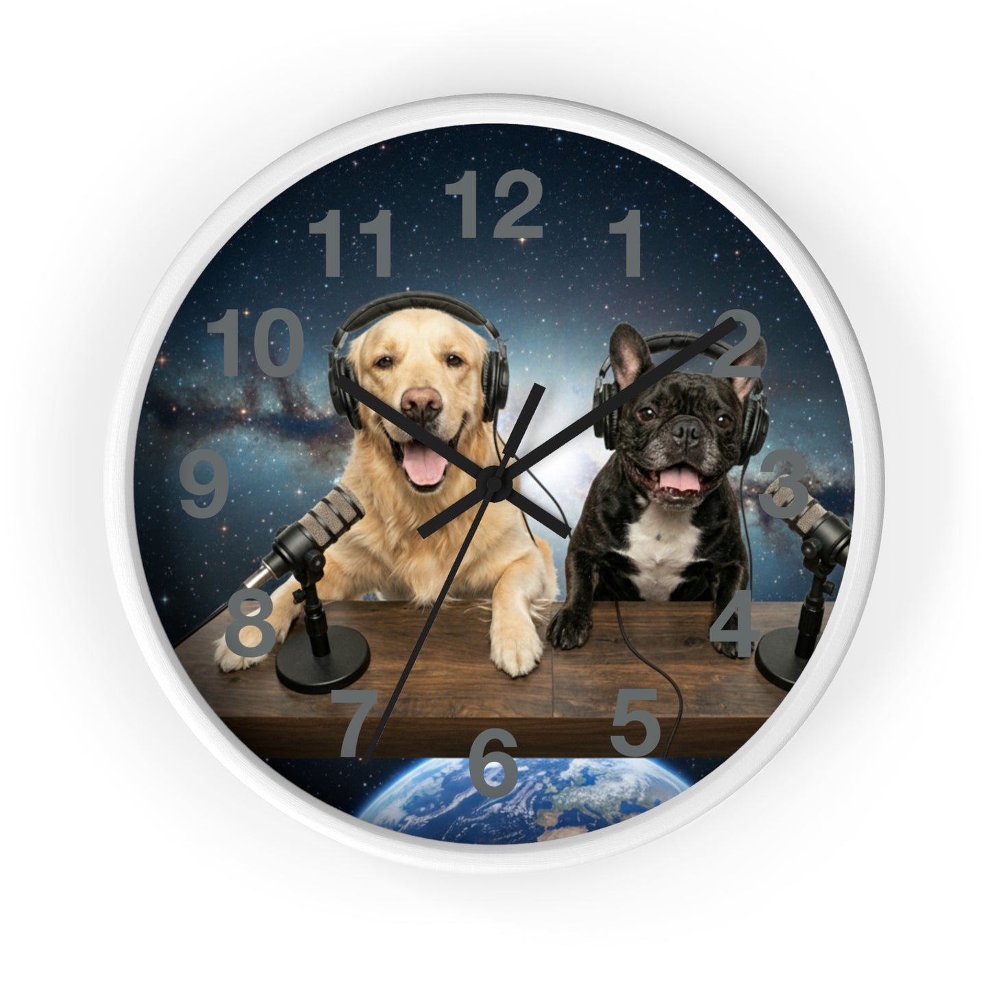 Goldie & Frenchie 'Broadcasting from Space' Wall Clock