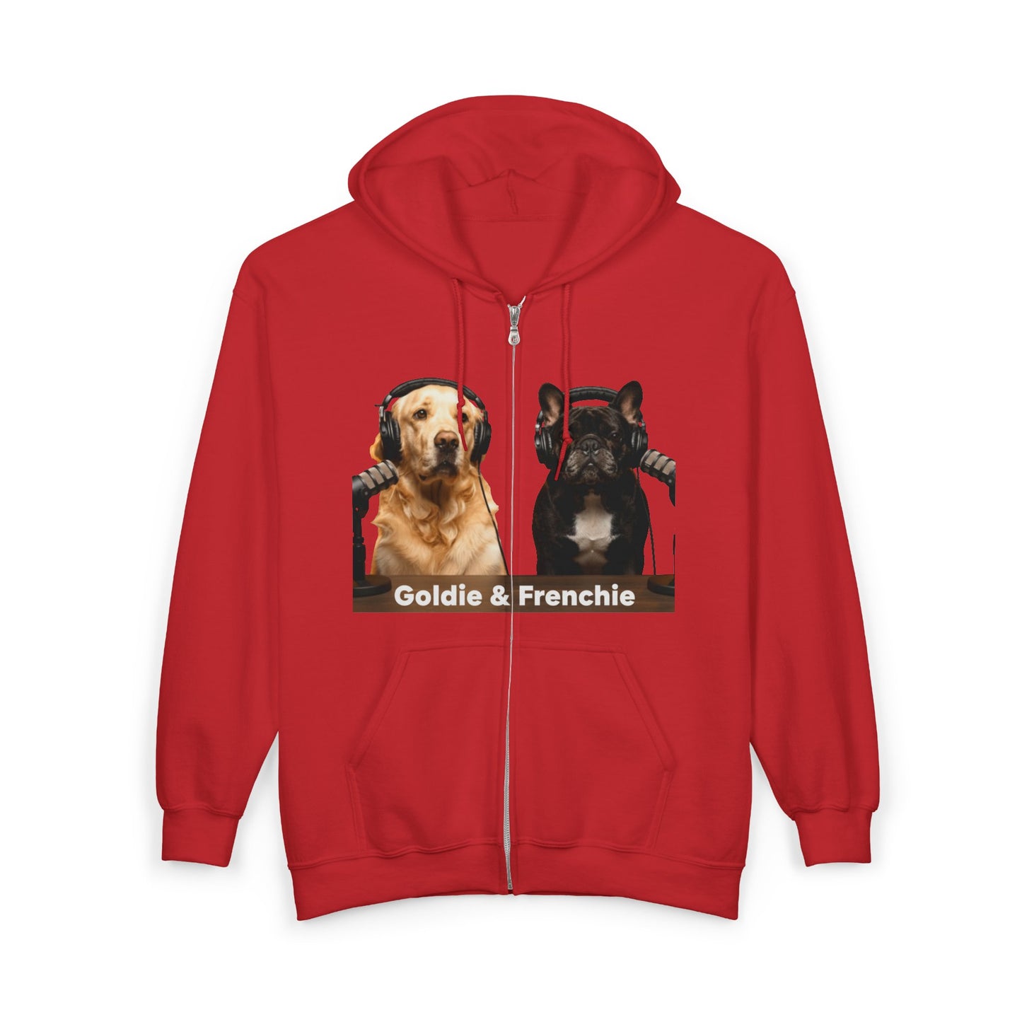 Goldie & Frenchie Podcast Full-Zip Hoodie - Front and Back - Ships from Australia + New Zealand