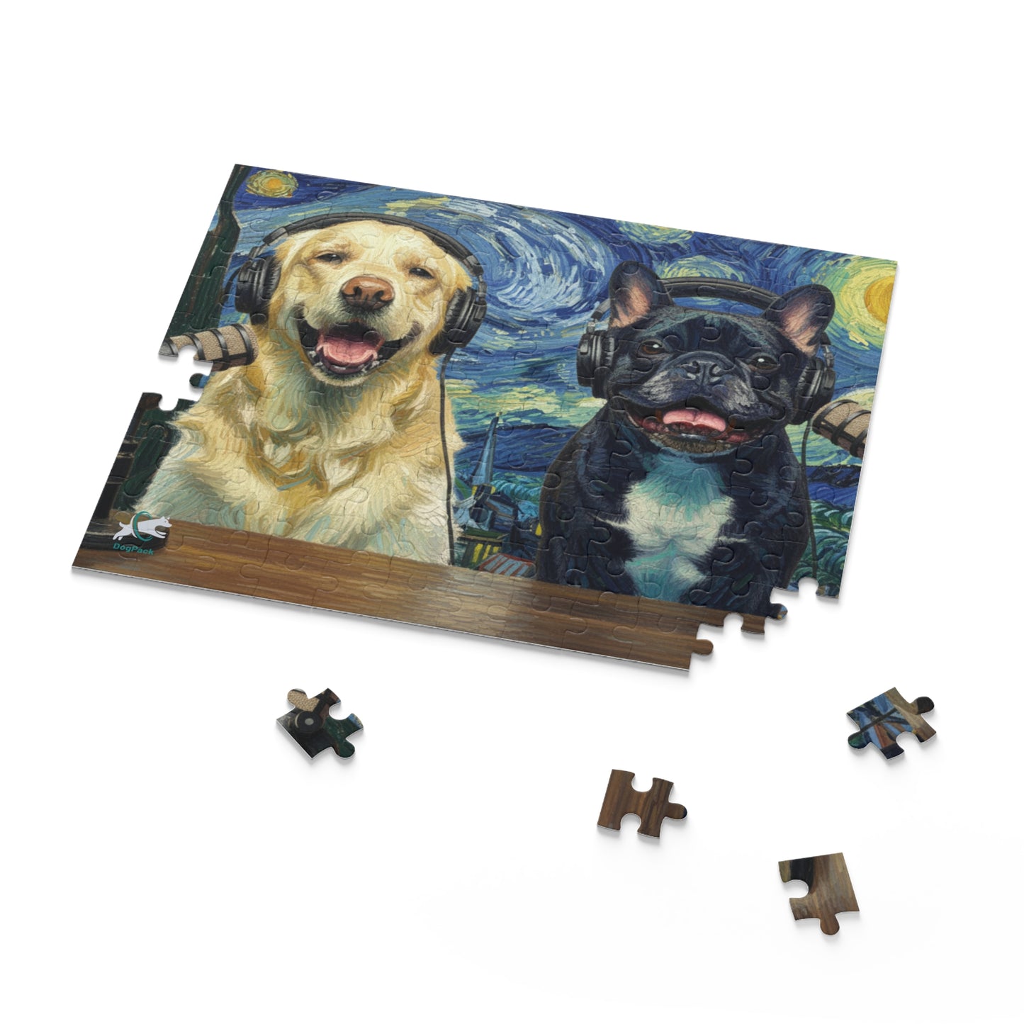 Goldie & Frenchie 'Starry Night' Van Gogh Inspired Puzzle — 120/252/500 - Piece Jigsaw Puzzle