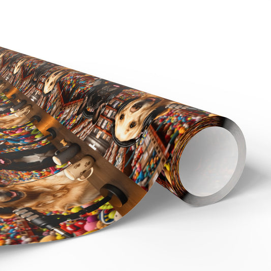 Goldie & Frenchie In the Marketplace Warehouse Wrapping Paper Roll — Colorful Dog Inspired Gift Wrap